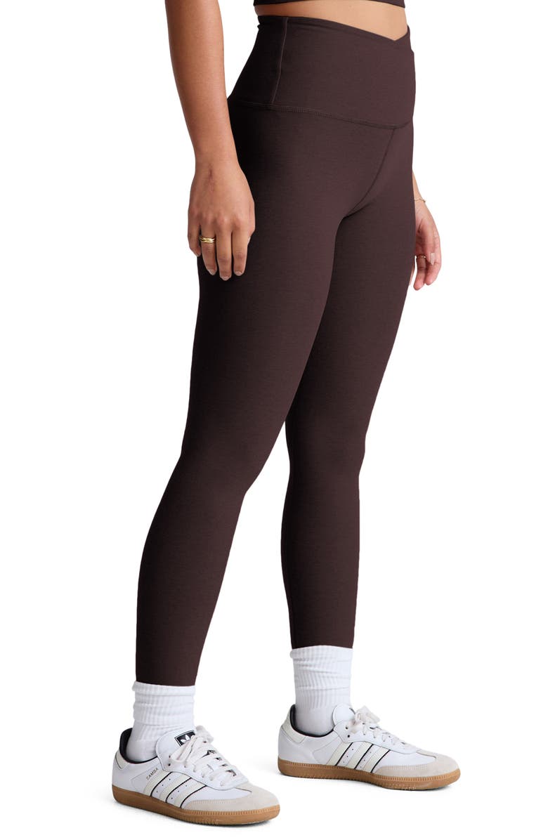 Beyond Yoga At Your Leisure Space Dye High Waist Midi Leggings, Alternate, color, Dark Chocolate Heather