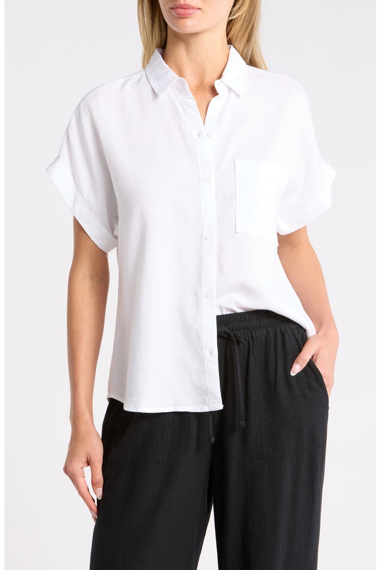 Short Sleeve Button-Up Shirt, Main, color, WHITE