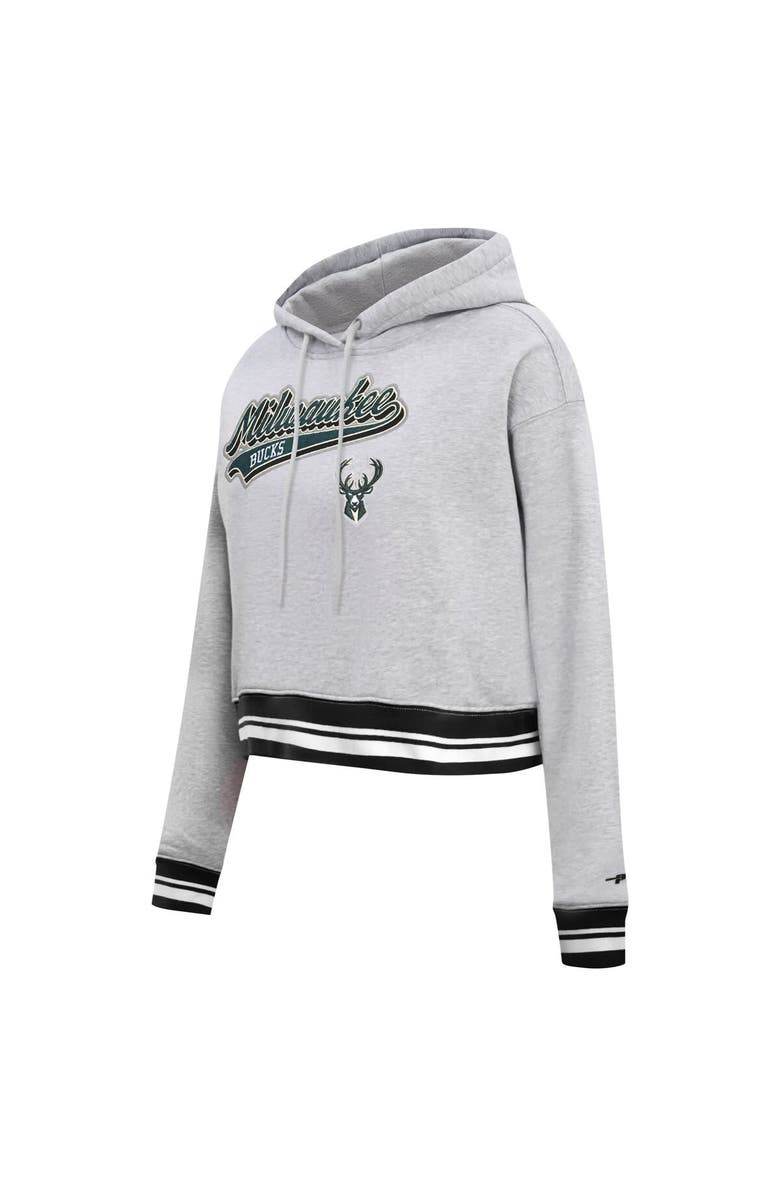 PRO STANDARD Women's Pro Standard Heather Gray Milwaukee Bucks Script Tail Cropped Pullover Hoodie, Alternate, color, Heather Gray