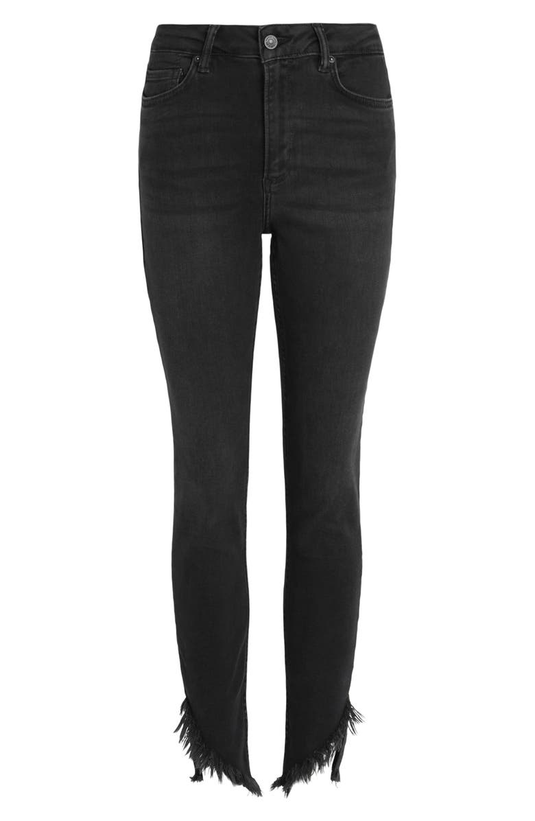 AllSaints Dax Frayed Asymmetric Hem Skinny Jeans, Alternate, color,