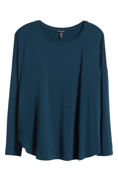Eileen Fisher Fine Jersey Crewneck Top In Alpine