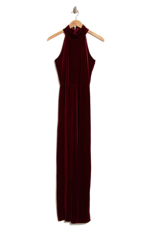 Love By Design Mock Neck Sleeveless Velvet Maxi Dress In Burgundy