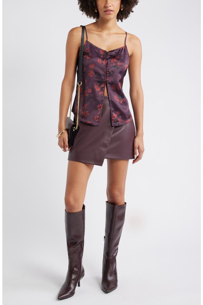 Faux Leather Wrap Miniskirt, Alternate, color, BURGUNDY FUDGE