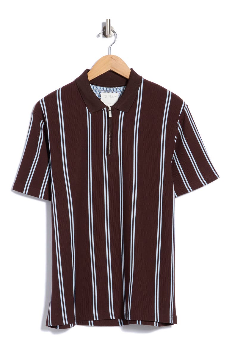 Stripe Quarter Zip Polo, Main, color, BROWN