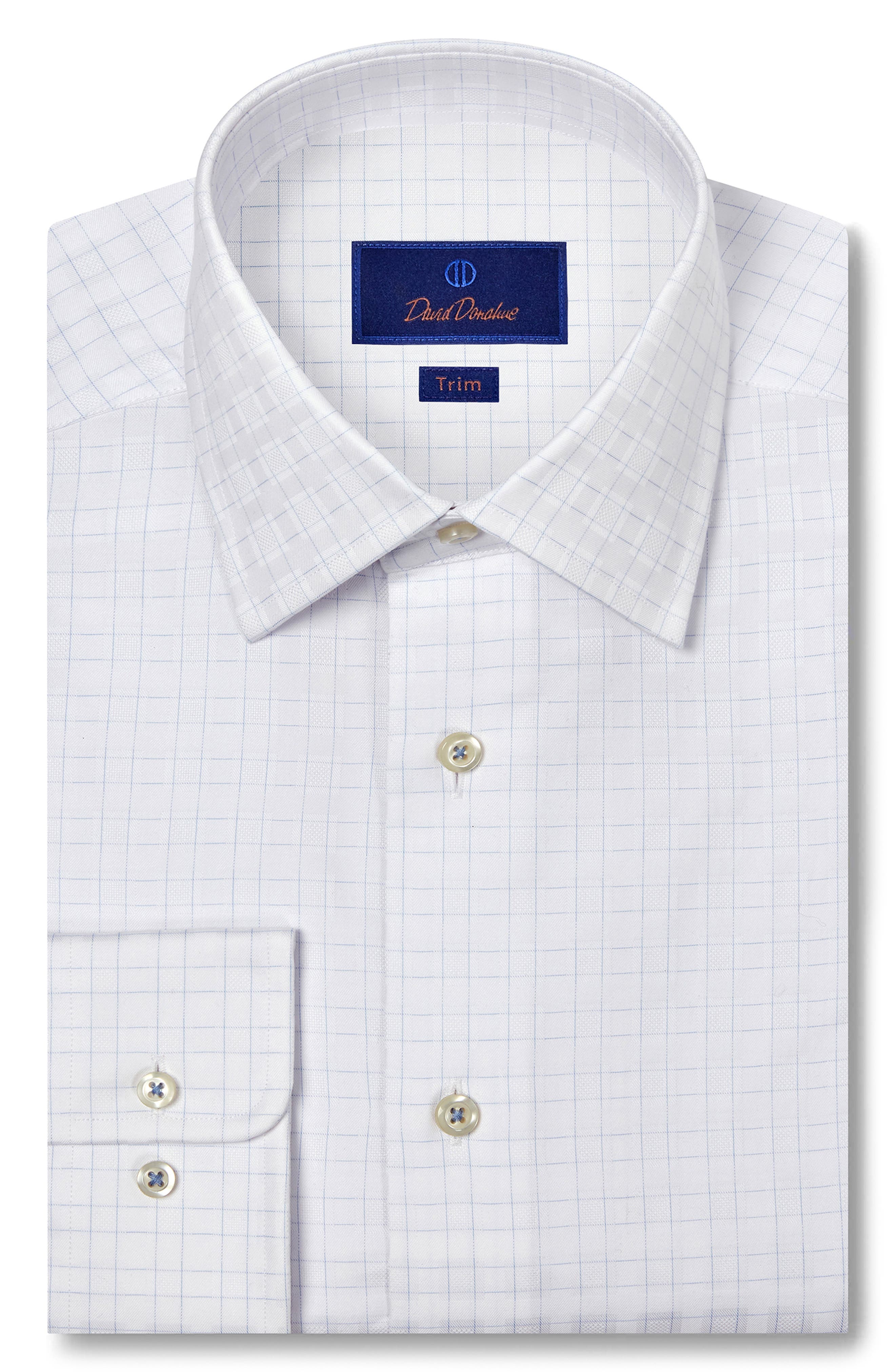 David Donahue Trim Fit Cotton Dobby Check Dress Shirt