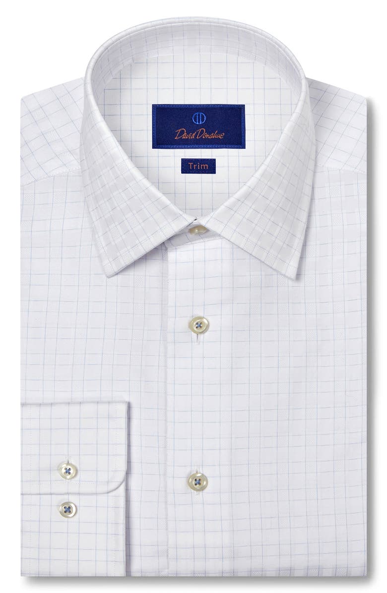 David Donahue Trim Fit Cotton Dobby Check Dress Shirt, Main, color, 