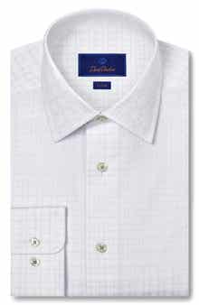 David Donahue Trim Fit Cotton Dobby Check Dress Shirt