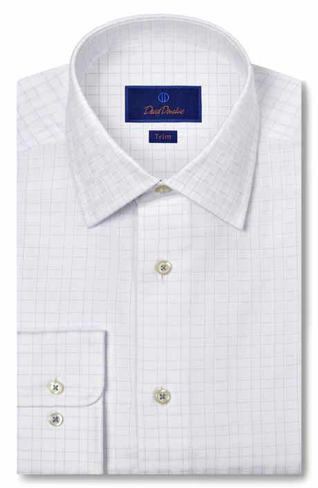 David Donahue Trim Fit Cotton Dobby Check Dress Shirt