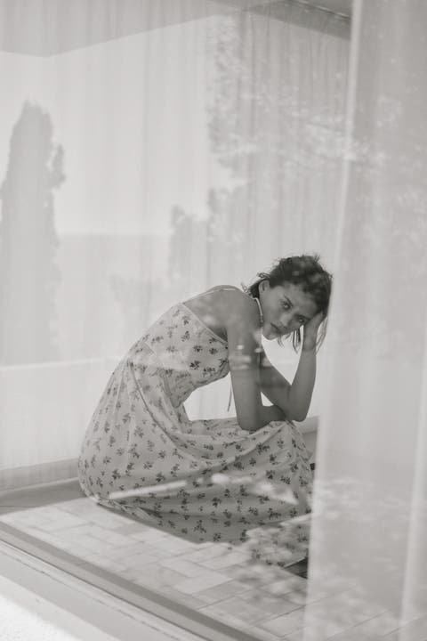 Cotton dress with tie-top shoulder straps