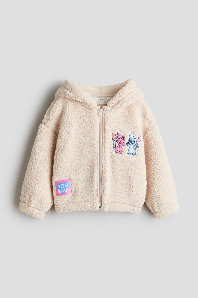 Hooded Teddy Fleece Jacket, Alternate, color, Light beige/Lilo & Stitch