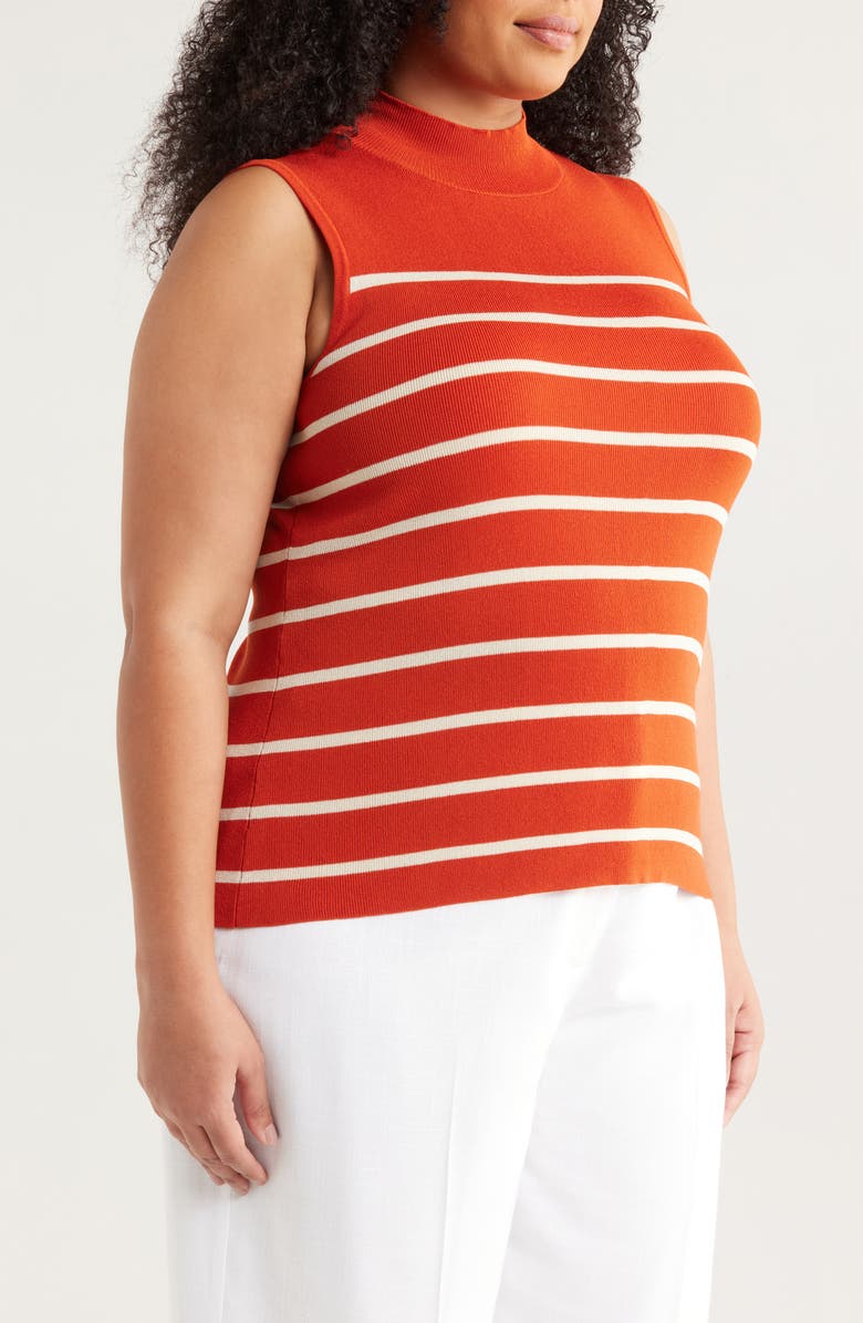Tahari ASL Stripe Sleeveless Mock Neck Sweater, Alternate, color, Persimmon Vanilla