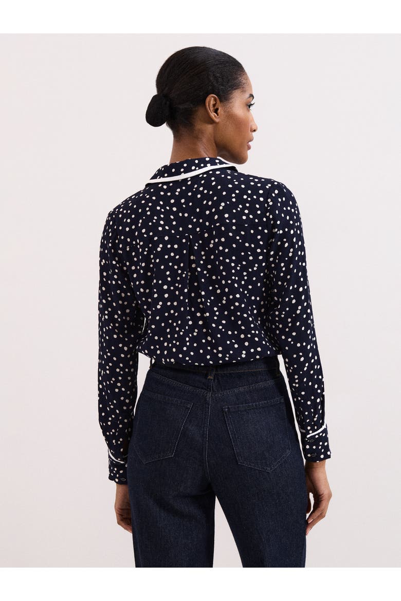 Rita Printed Collared Button-Up Shirt, Alternate, color, Navy/Ivory