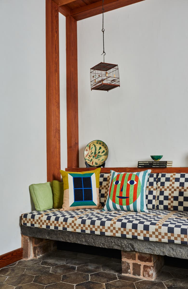 Dusen Dusen Face Embroidered Pillow, Alternate, color, 