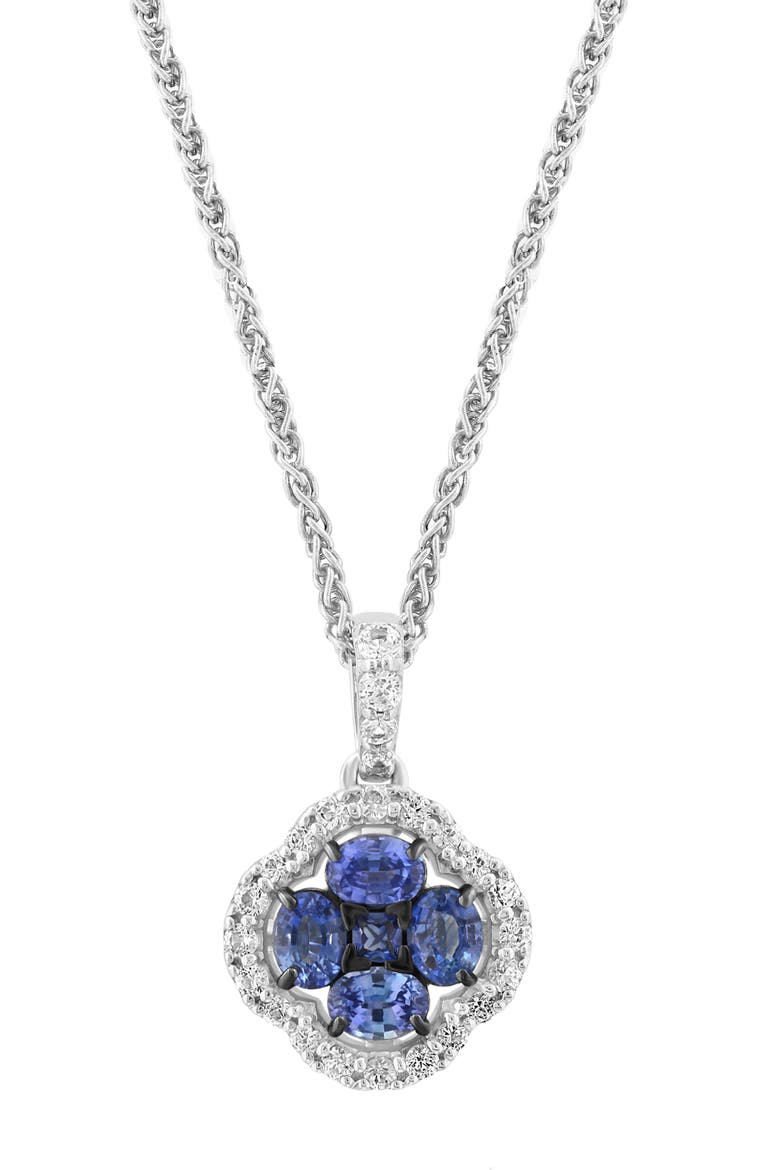 Sterling Silver Blue & White Sapphire Quatrefoil Pendant Necklace, Alternate, color, BLUE