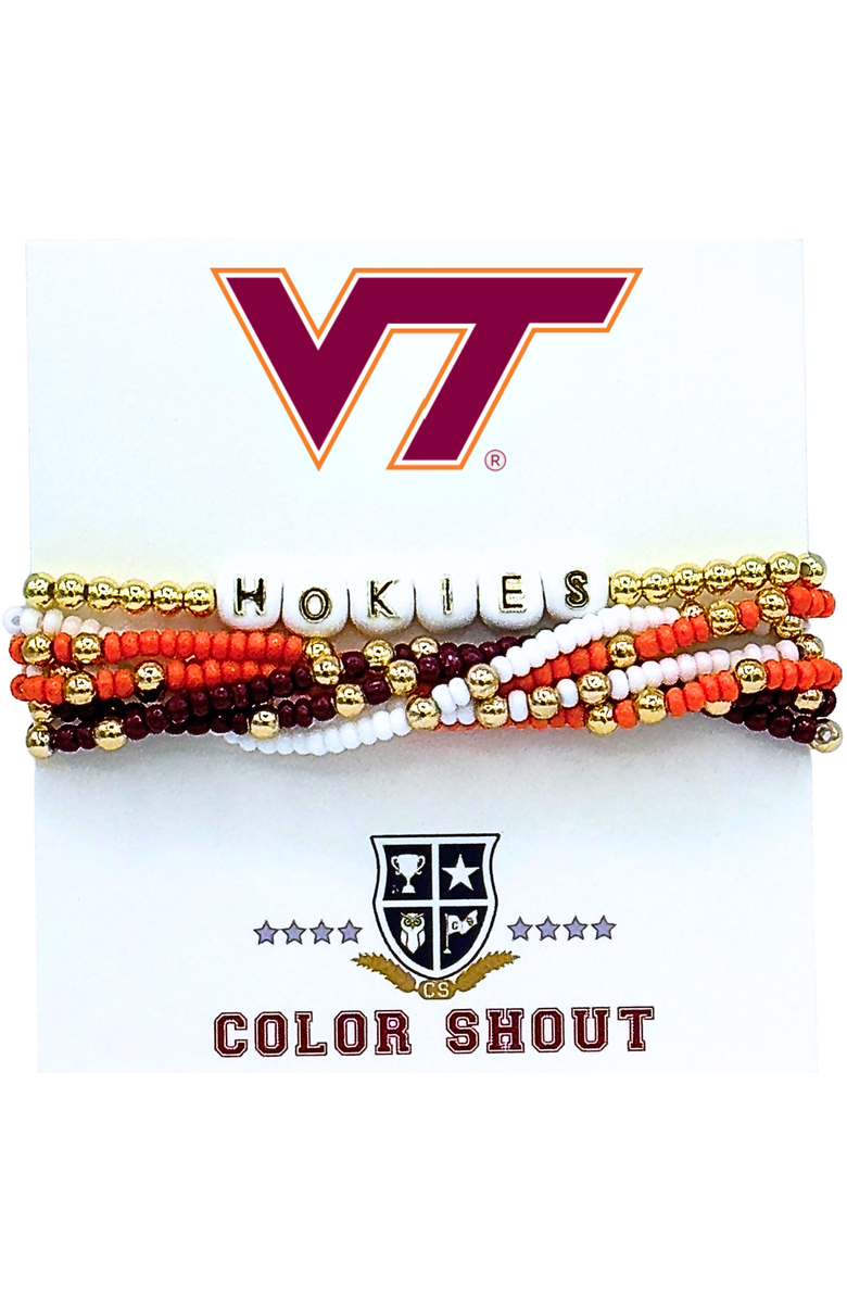Color Shout Virginia Tech Lucky 7 Bracelet Set, Main, color, Yellow Gold