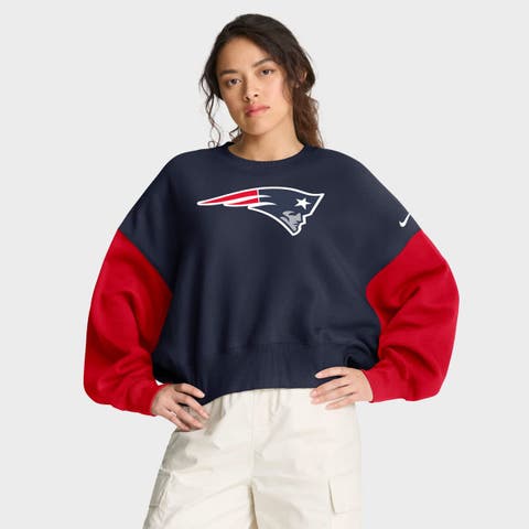 Women's Nike Navy New England Patriots Oversized Color-Block Pullover Sweatshirt