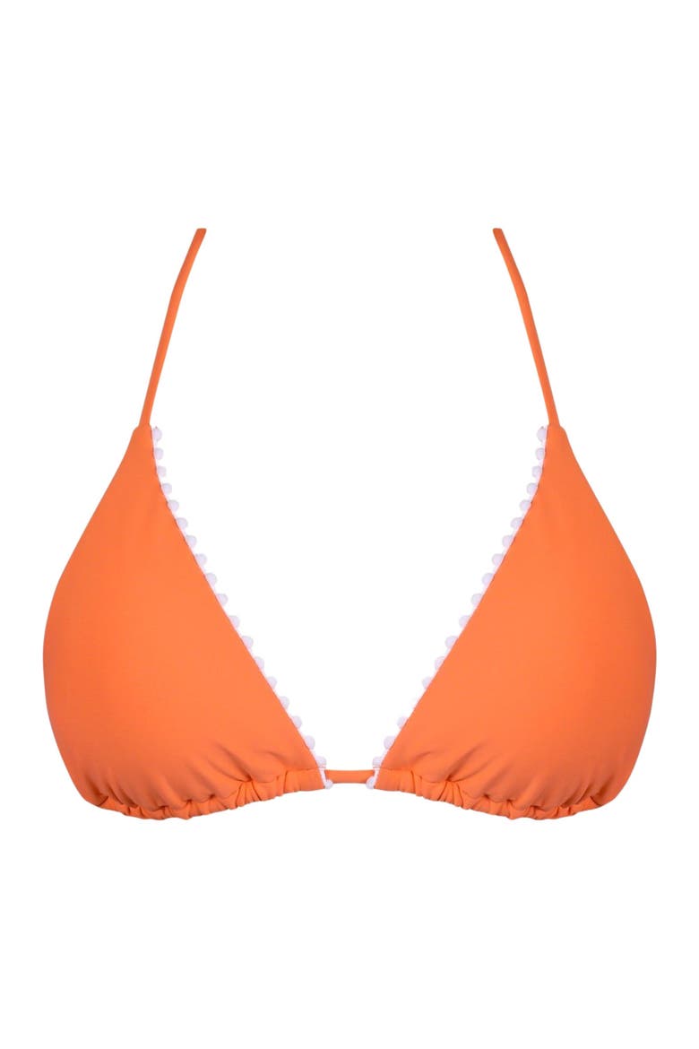 Pom Pom Triangle Bikini Swimsuit Top, Alternate, color, PERSIMMON