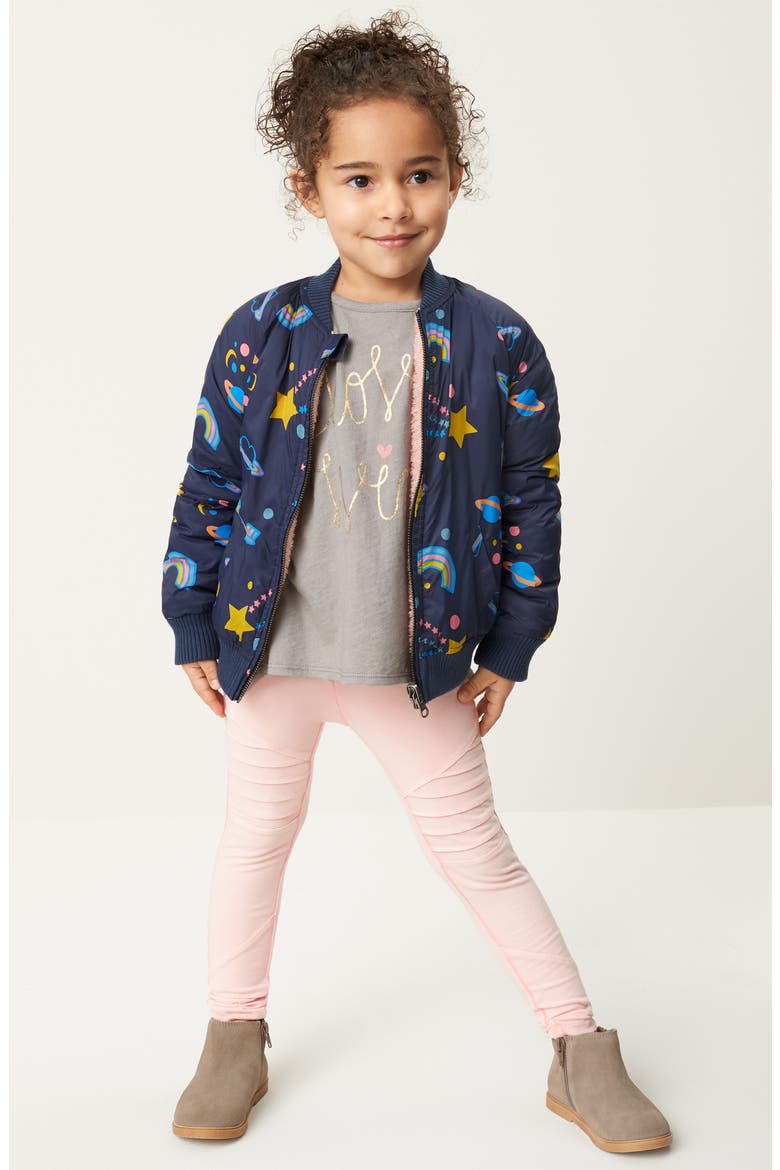 Reversible Nylon & Faux Fur Bomber Jacket, Alternate, color, NAVY PEACOAT GALAXY