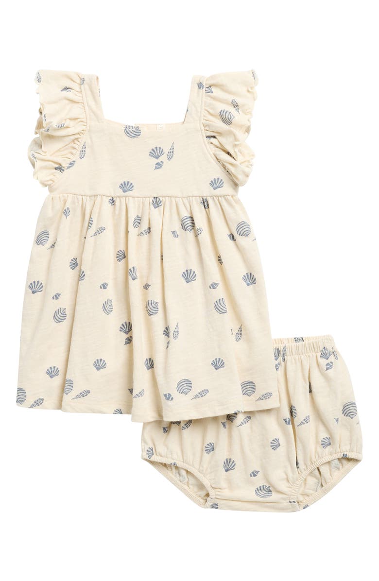 Rylee + Cru Mariposa Ruffle Cotton Dress with Bloomers, Main, color, Natural