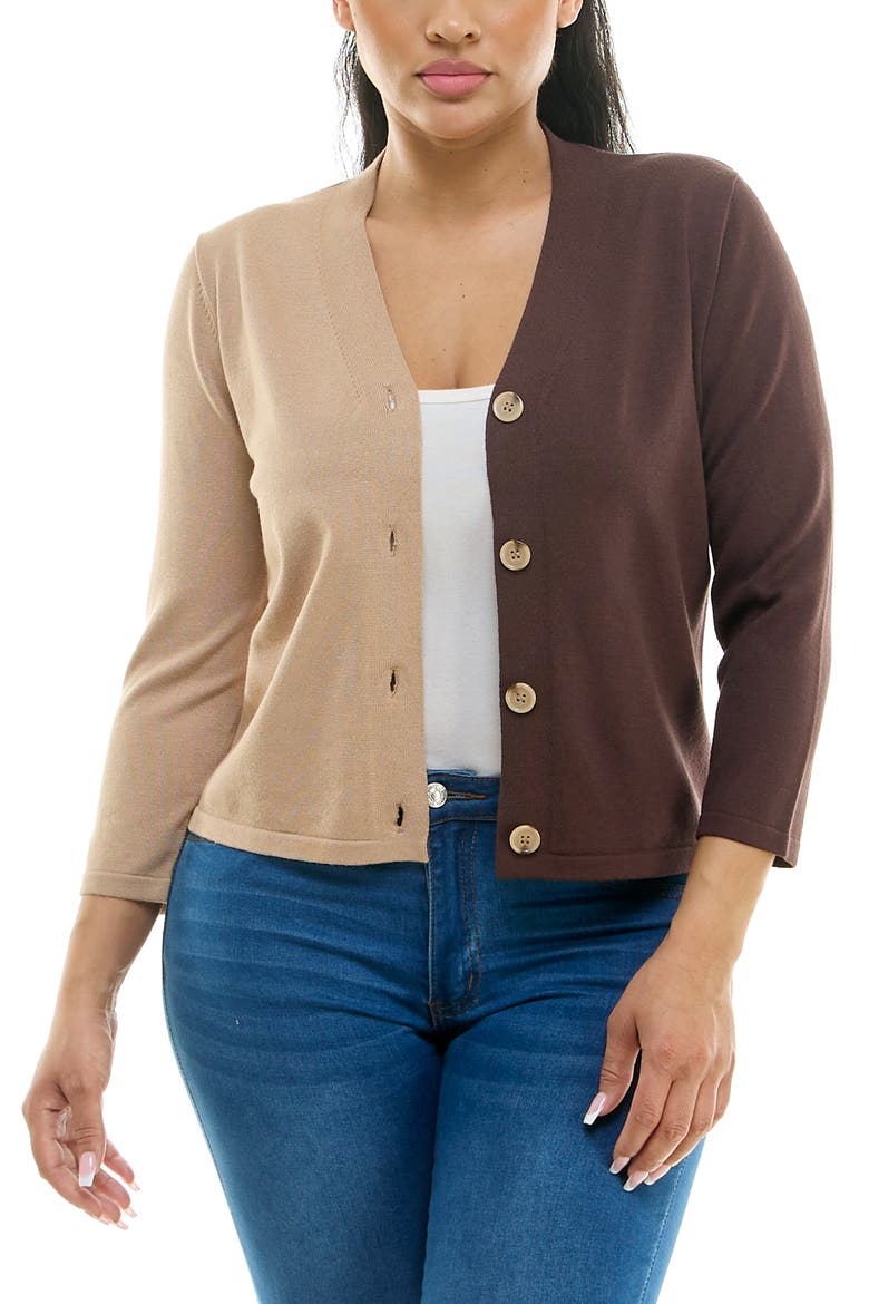 Colorblock V-Neck Cardigan, Main, color, TAN/ COFFEE BEAN