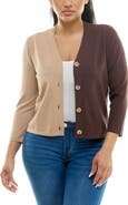 Nina Leonard Colorblock V-Neck Cardigan