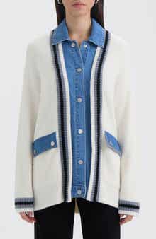 Denim Trim Varsity Cardigan