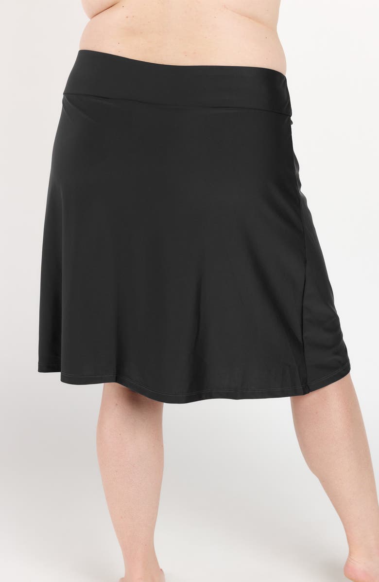 Calypsa Plus Size Knee Length Swim Skort With Bike Shorts, Alternate, color, Black