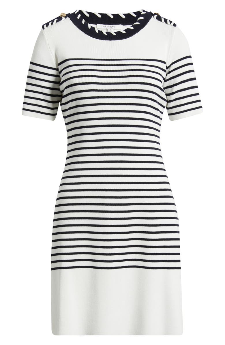 ZOE AND CLAIRE Stripe Stitch Epaulets Minidress, Alternate, color, White