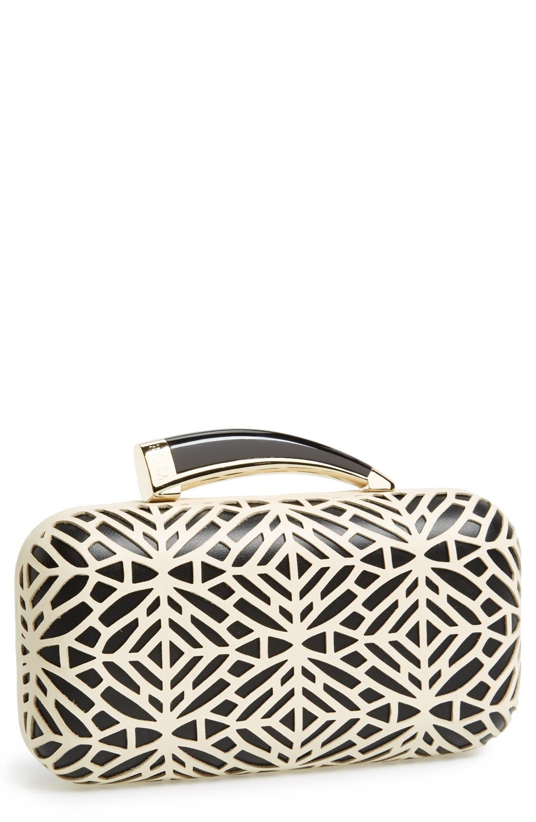 'Horn' Clutch, Main, color, BLACK/ IVORY