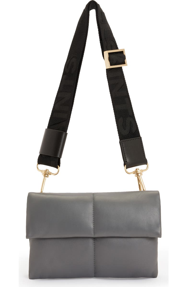AllSaints Ezra Logo Strap Leather Crossbody Bag, Main, color, Slate Grey