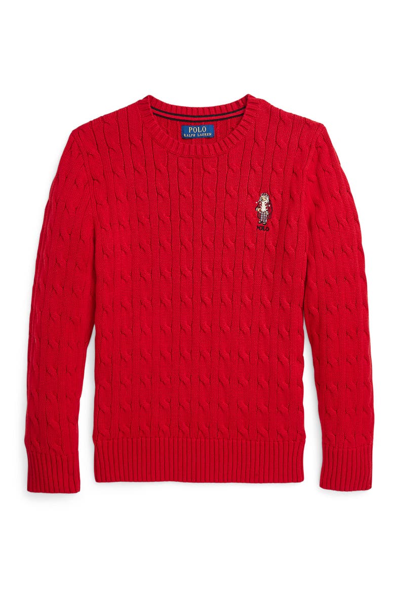 Kids' Cable Knit Cotton Sweater, Main, color, RED