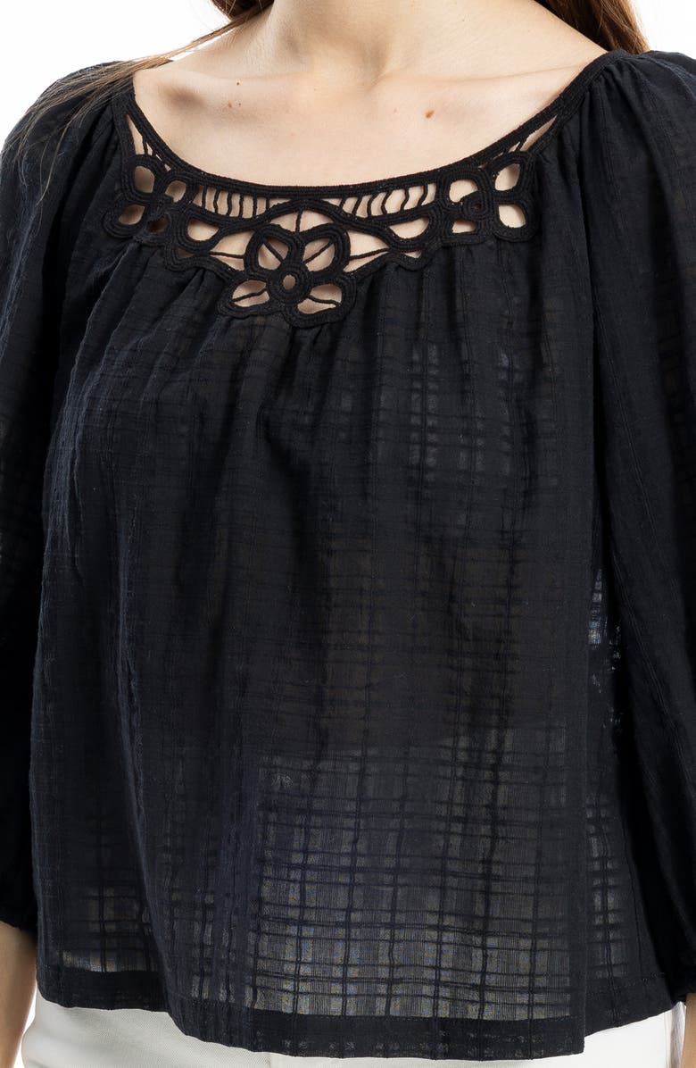 MAX STUDIO Lace Trim Cotton Gauze Top, Alternate, color, Black