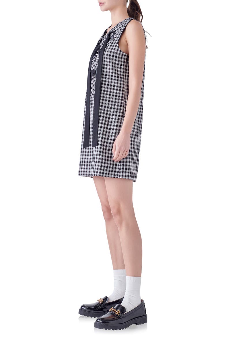 Check Grommet Sleeveless Shift Dress, Alternate, color, BLACK