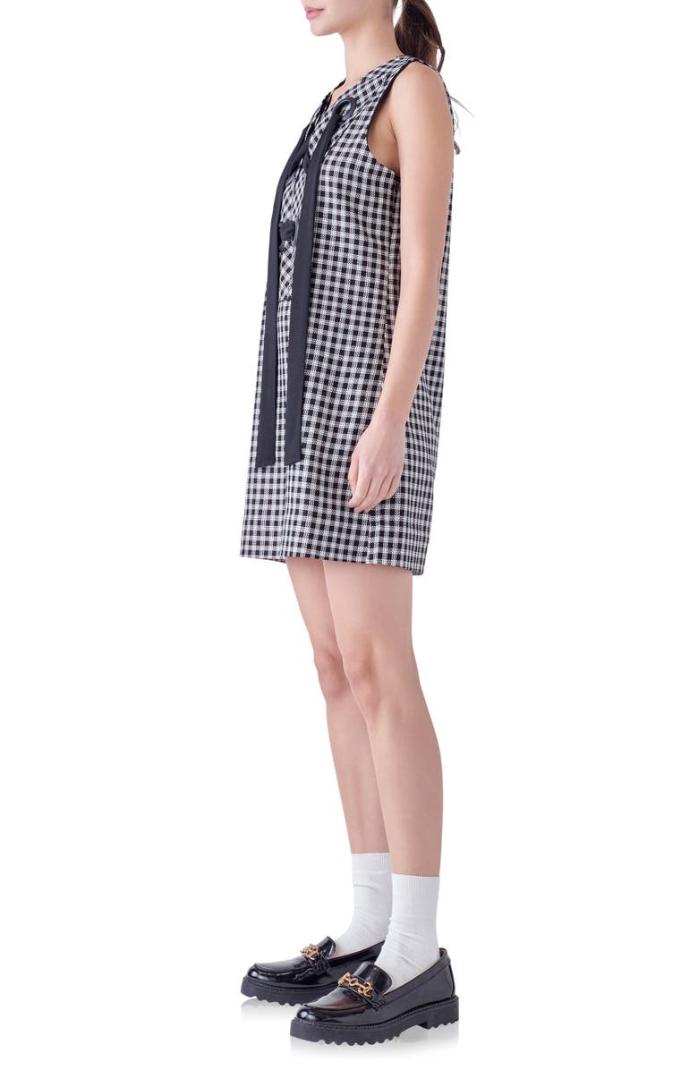 English Factory Check Grommet Sleeveless Shift Dress, Alternate, color, Black