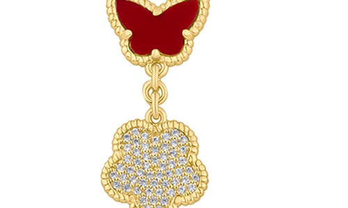 Cz By Kenneth Jay Lane Faux Coral Butterfly & Cz Pavé Clover Drop Pendant Necklace In Gold