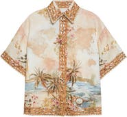 Zimmermann Mahon Print Linen Button-Up Shirt