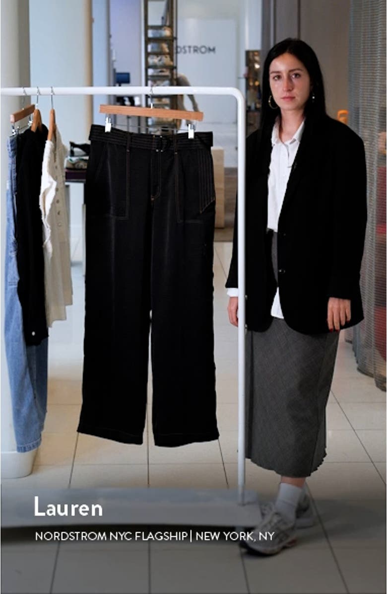 Contrast Stitch Belted Cargo Wide Leg Pants, sales video thumbnail