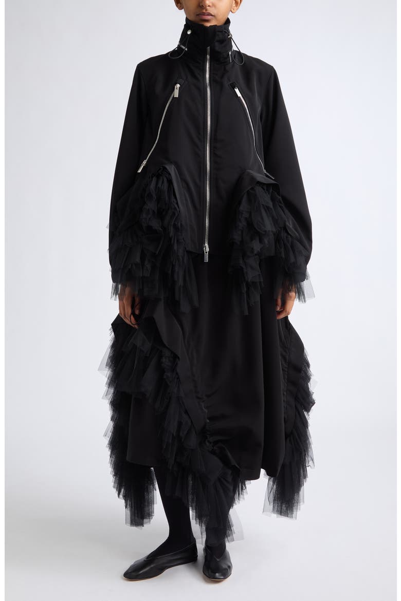 Ruffled Tulle and Grosgrain Midi Skirt, Alternate, color, BLACK