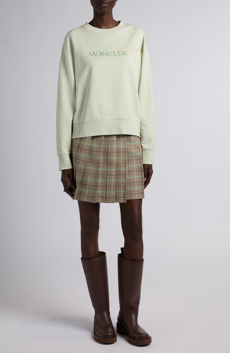 Moncler Logo Embroidered Cotton Fleece Sweatshirt, Alternate, color, Green