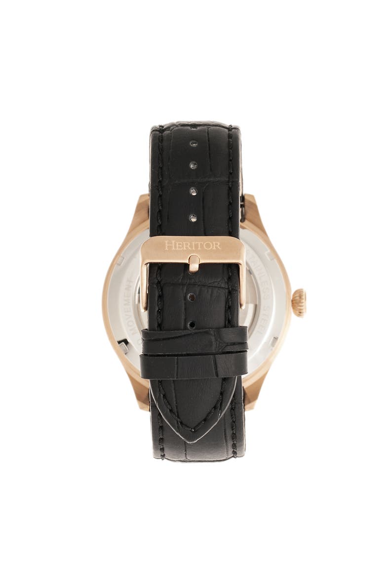 Gregory Semi-Skeleton Leather-Band Watch, Alternate, color, Rose Gold/Black