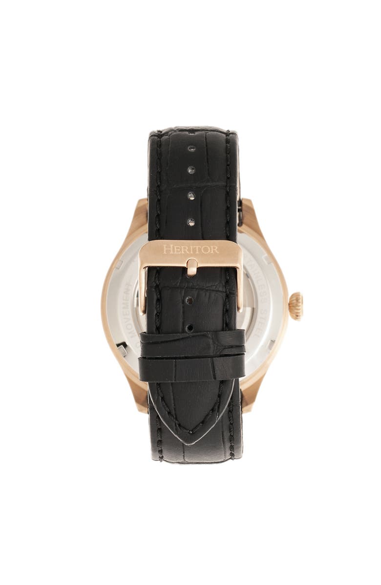 Heritor Automatic Gregory Semi-Skeleton Leather-Band Watch, Alternate, color, Rose Gold/Black