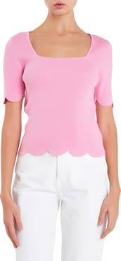 English Factory Scallop Hem Square Neck Rib Sweater