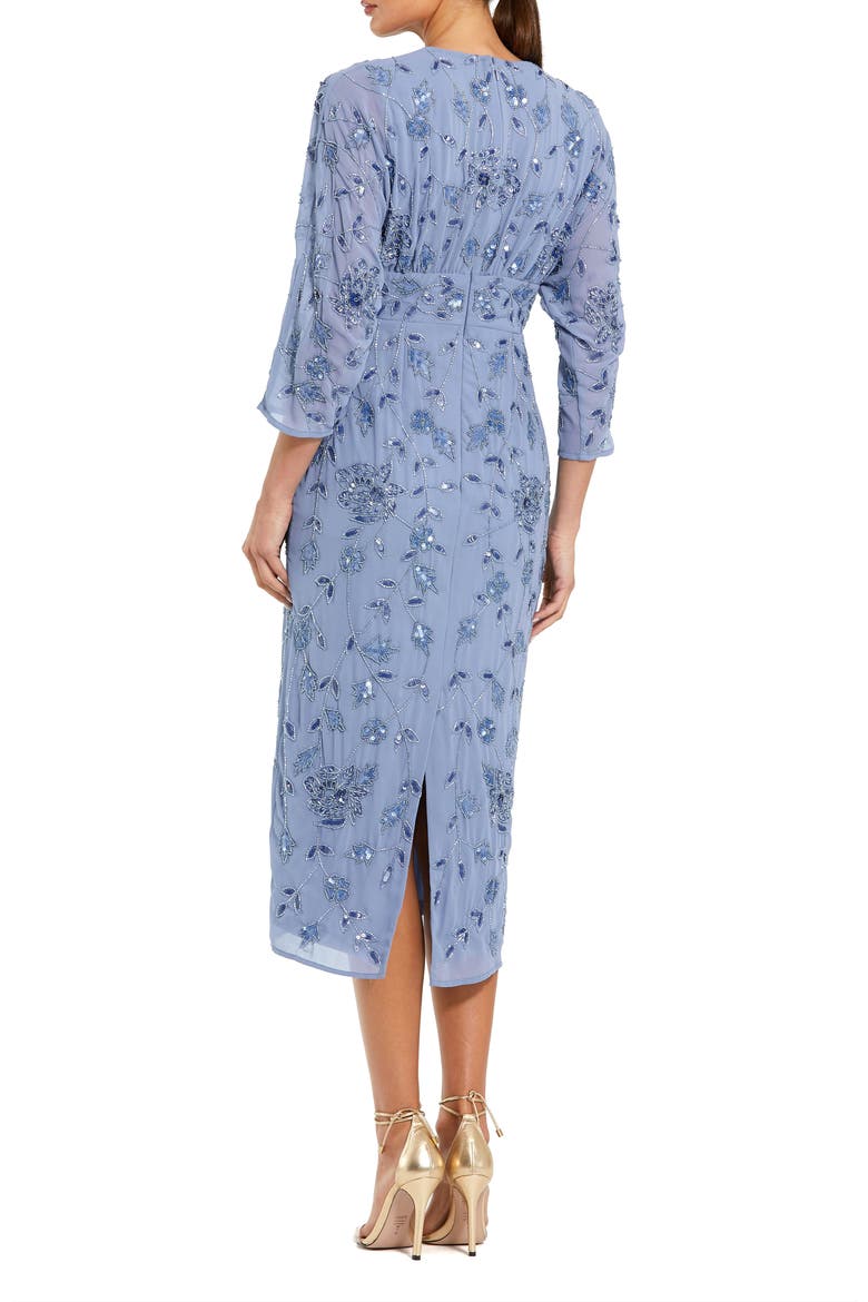 Women's Beaded Short Sleeve V-Neck Empire Waist Gown, Alternate, color, Twilight