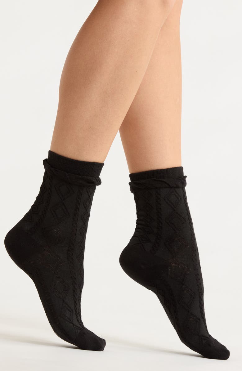 Casa Clara Cherry Print Cotton Crew Socks, Main, color, Black