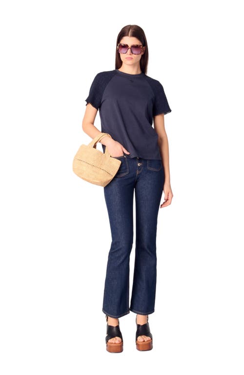 Maje Womens Branded Tweed-sleeved Cotton-jersey T-shirt Bleus