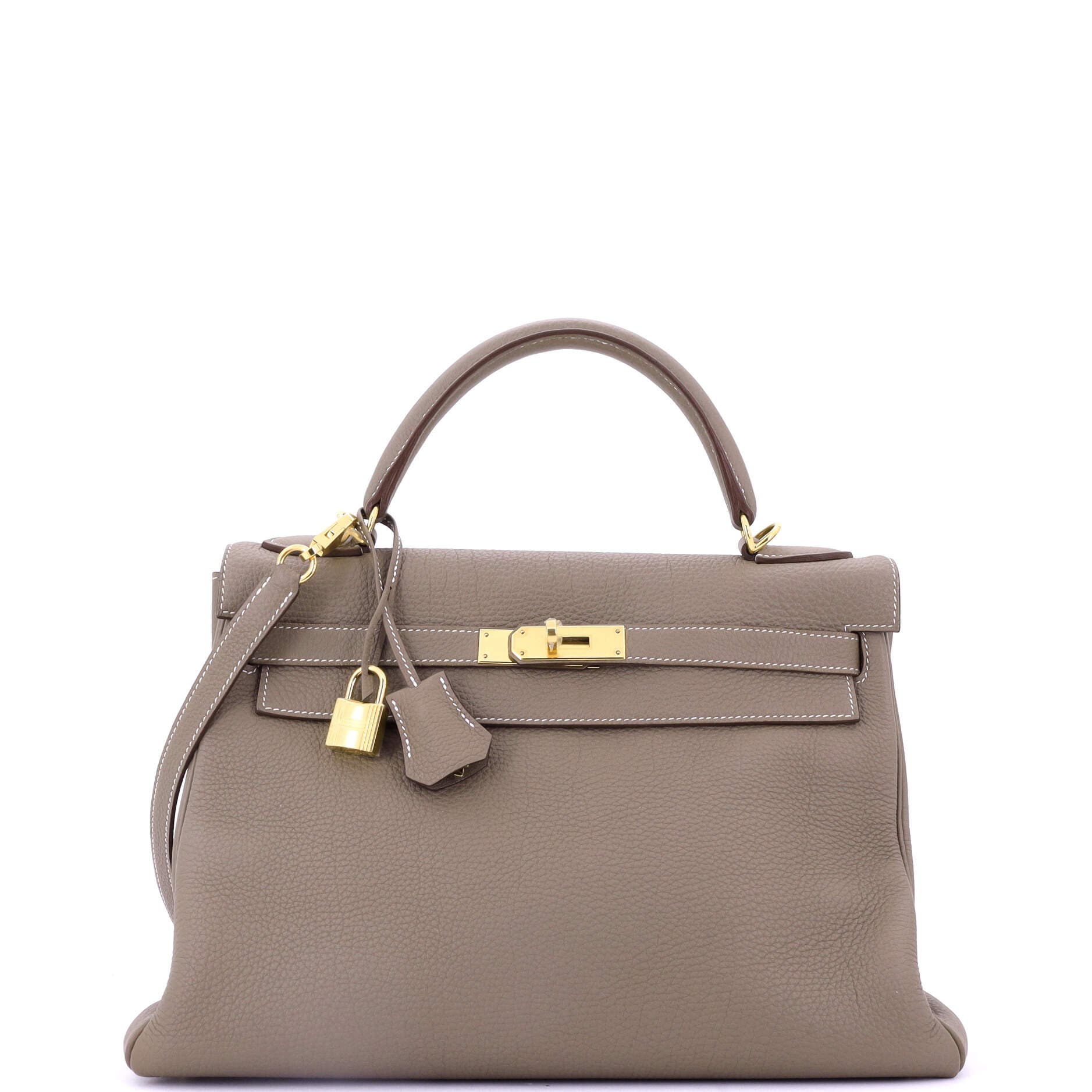 Pre-Owned Hermes Kelly Handbag Grey Togo with Gold Hardware 32, Main, color, 