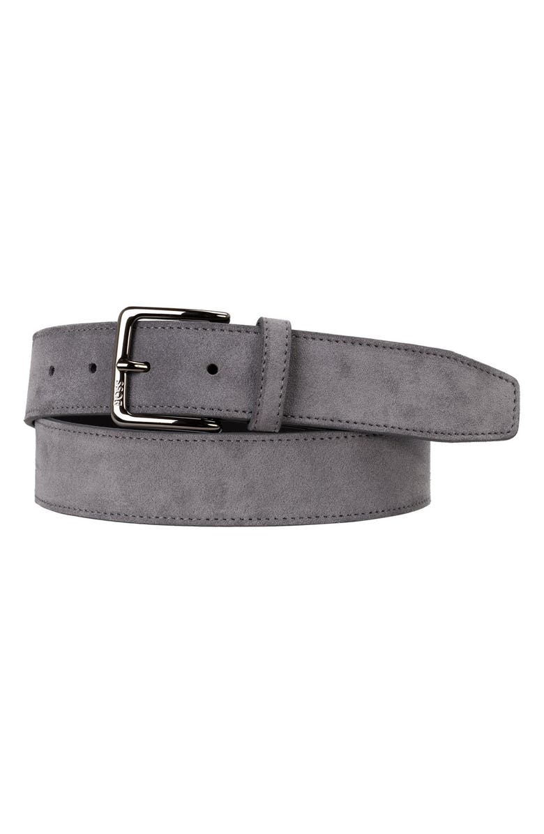 BOSS Ronnie Suede Belt, Main, color, Dark Grey