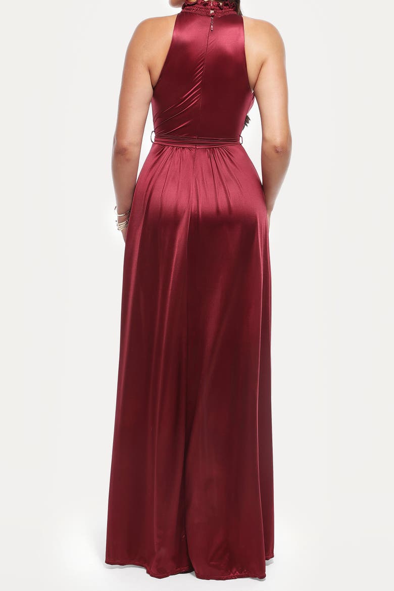 Built-in Shapewear Draped High Neck Maxi Dress, Alternate, color, Mahogany Red