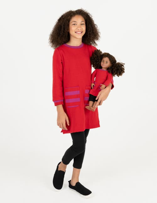 Leveret Girls Sweatshirt Dress With Matching Doll Dress In Red