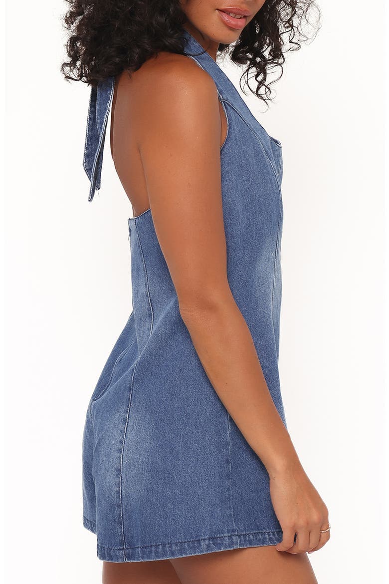 Paityn Denim Halter Romper, Alternate, color, DARK WASH